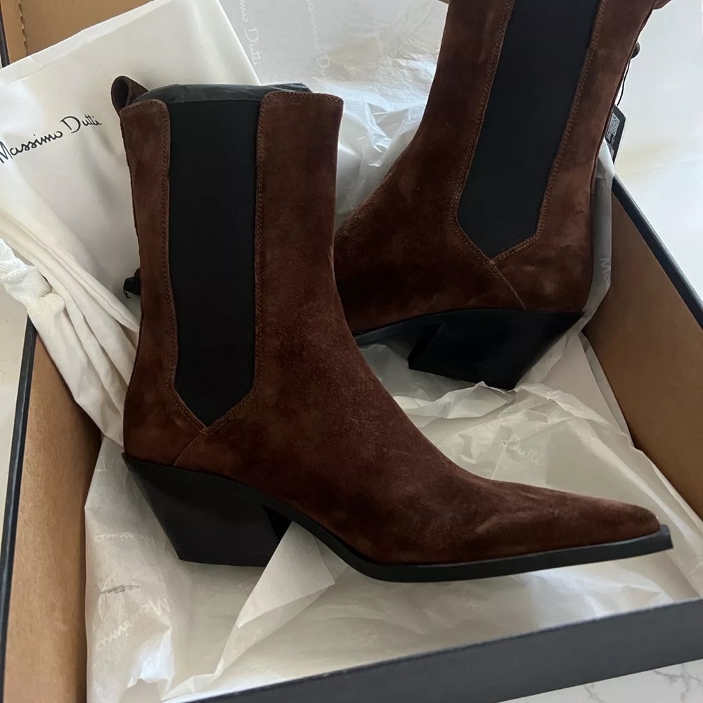 Massimo Dutti Brown Suede Western Boots (Sz. 41)